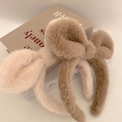 Bandeau Oreilles de Lapin en Peluche d'Hiver Pour Femmes Élastique Bandeau Cerceau Accessoires Cheveux Filles Couvre-chef