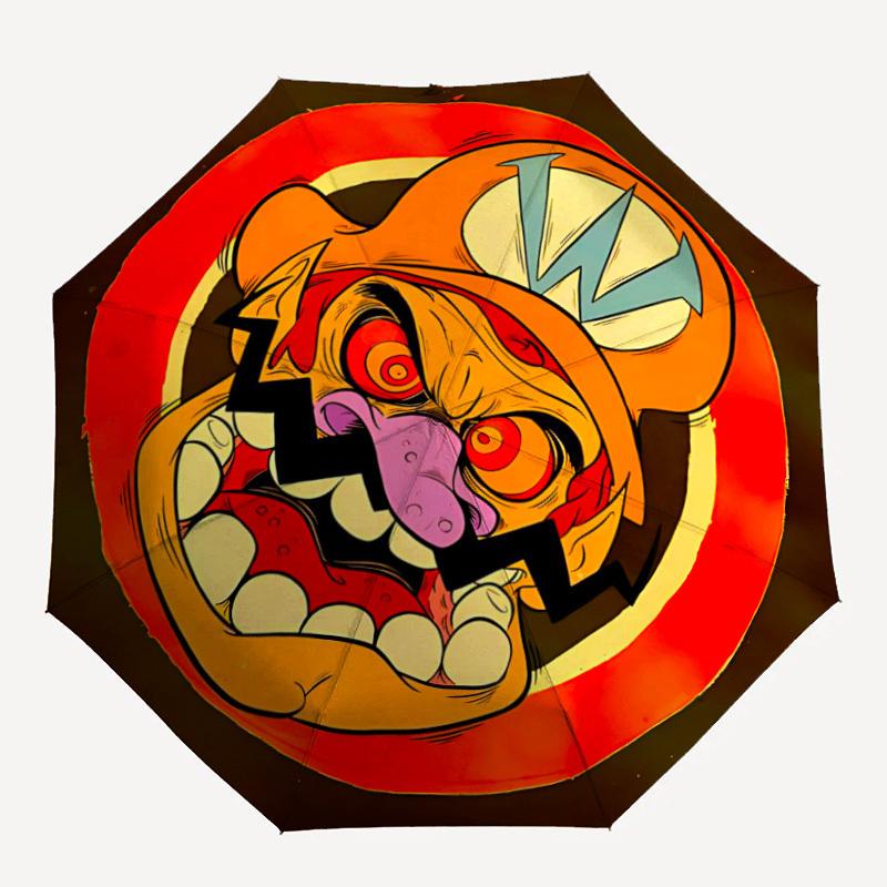 

1PC Mario Circus Clown Automatic Open/Close Folding Umbrella, Windproof 8 Rib Construction, Lightweight Travel Umbrella,0903229