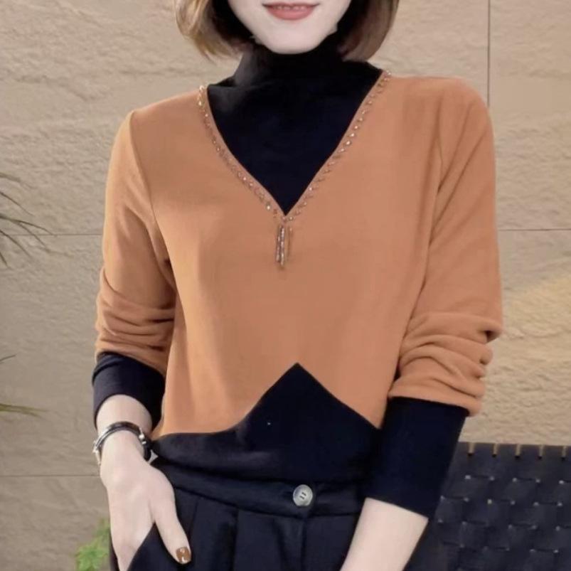 Early Spring New Long-sleeved Half-high Neck Versatile Fashionable T-shirt Slim and Warmth, Slim Base Top for Women