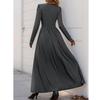 Vestido Feminino da Moda Casual Cor Sólida Renda Decote V Ajustado Manga Longa