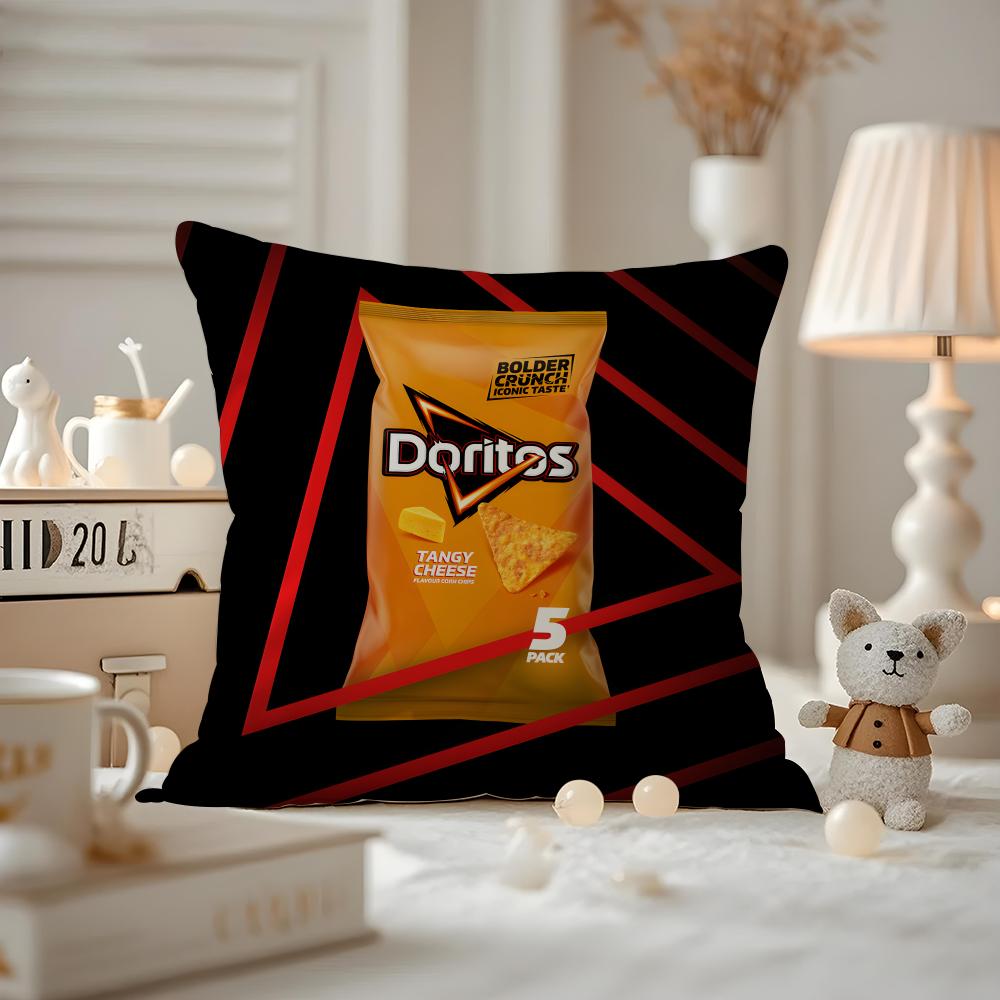 Funda de Cojín Divertida D-Doritos Chips Funda de Almohada Anti-ácaros Cremallera invisible felpa corta sedosa Funda de Cojín para Sofá