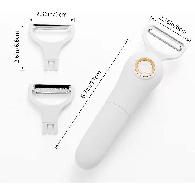 Electric Peeler Fruits and vegetables, Stainless Steel Handheld Julienne Peeler Slicer 3-in-1 Set Tool for Kitchen Apple Carrot Potato Cucumber