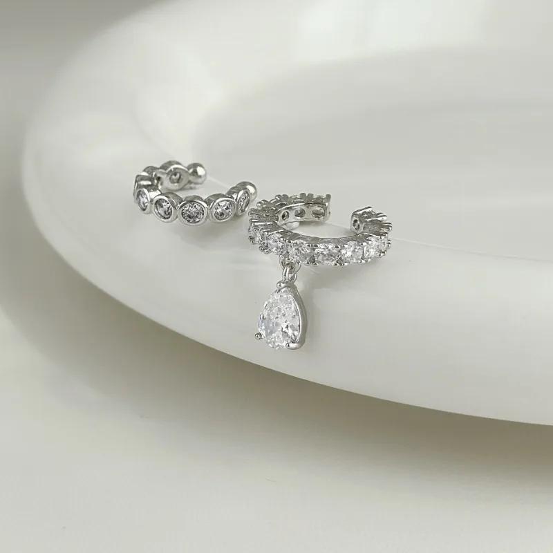 PONYKISS 925 Silber Zirkon Asymmetrische Wassertropfen Clip-Ohrringe für Damen Trendiger Feinschmuck Minimalistische Accessoires