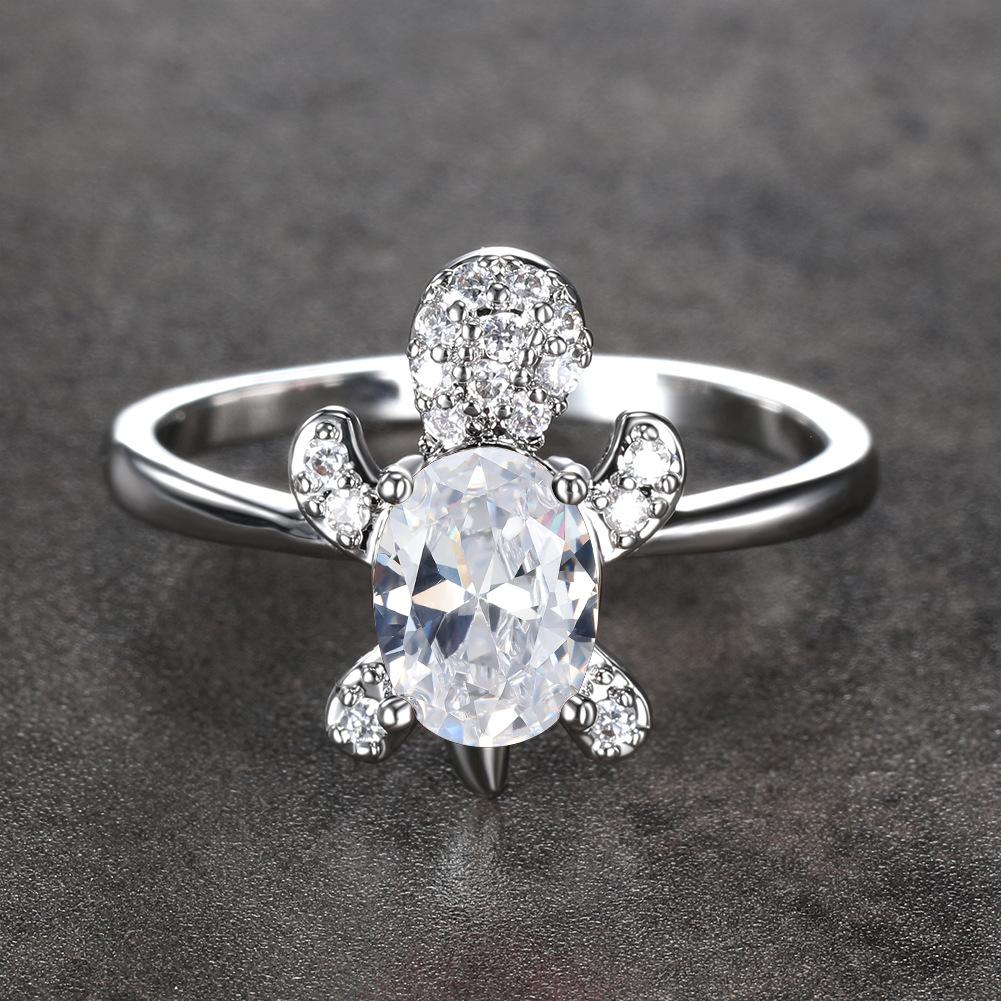 Hot Selling Fashionable White Diamond Turtle Ring Couples Simple Index Finger Ring Accessory