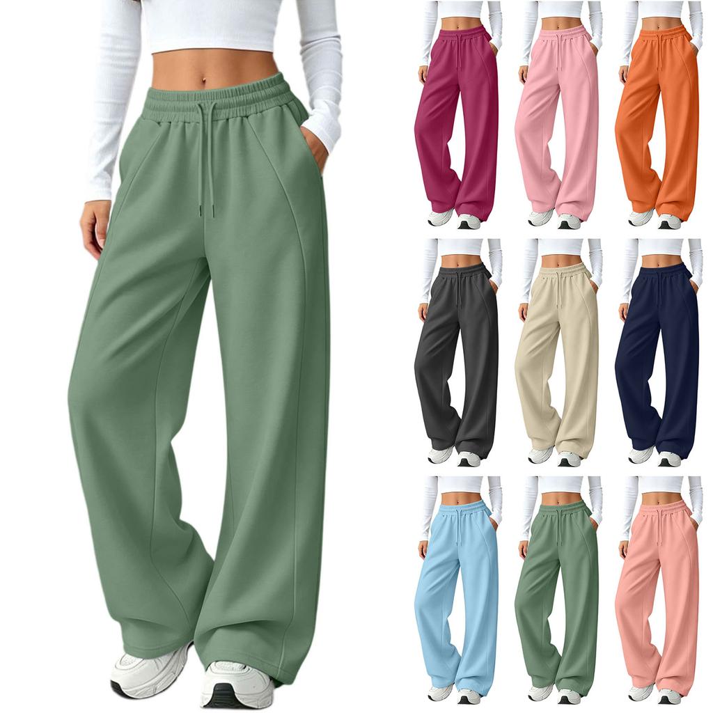 Pantalon de survêtement large taille haute de couleur pour femme, Pantalon décontracté à jambe droite