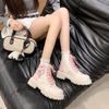 Fashion Booties Height Increasing Splicing Colour Women's Ankle Boots Butterfly Bow Pink and Black New Rock Boot Pu Female Short Shoes