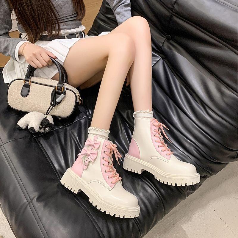 Fashion Ankle Boots for Women Round Toe Butterfly Bow Spring Autumn British Style Woman Short Shoes New In Hot On Offer Pu Sale Booties