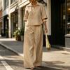 Yousheng Women's 2 Piece Sets Casual Short Sleeve Lapel V Neck Top And Wide Leg Pants Summer Travel Vacation Lounge