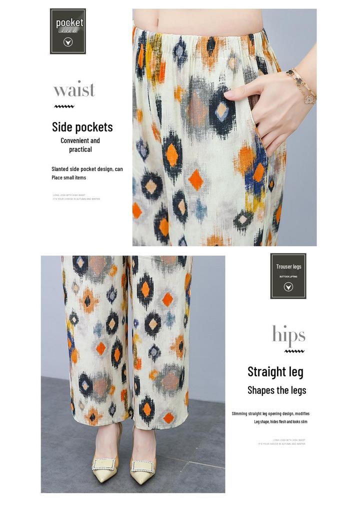 Women's Plus Size Summer Tie-Dye Cotton Linen Suit: Irregular Hem Top & Wide Leg Pants Two-Piece Set
