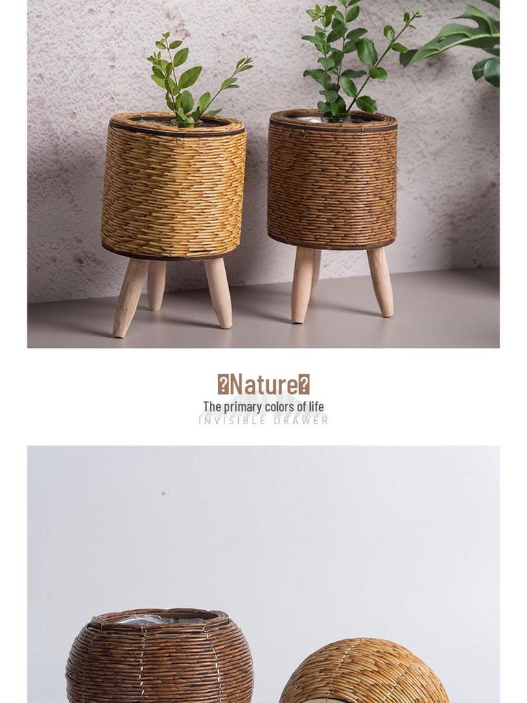 Nordic Rattan Woven Triangle Flower Stand Succulent Holder