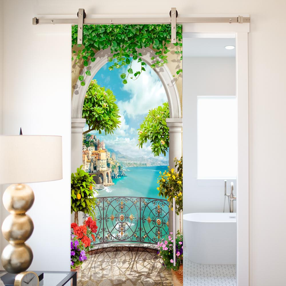 Nature Scenery Door Decal 3D Removable Vinyl Sticker, Adhesive Forest Pathway Wallpaper for Bedroom Entryway