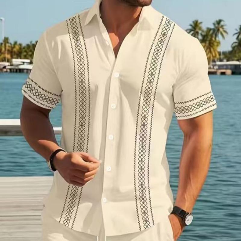 Men S Striped Short Sleeve Casual Hawaiian Shirt