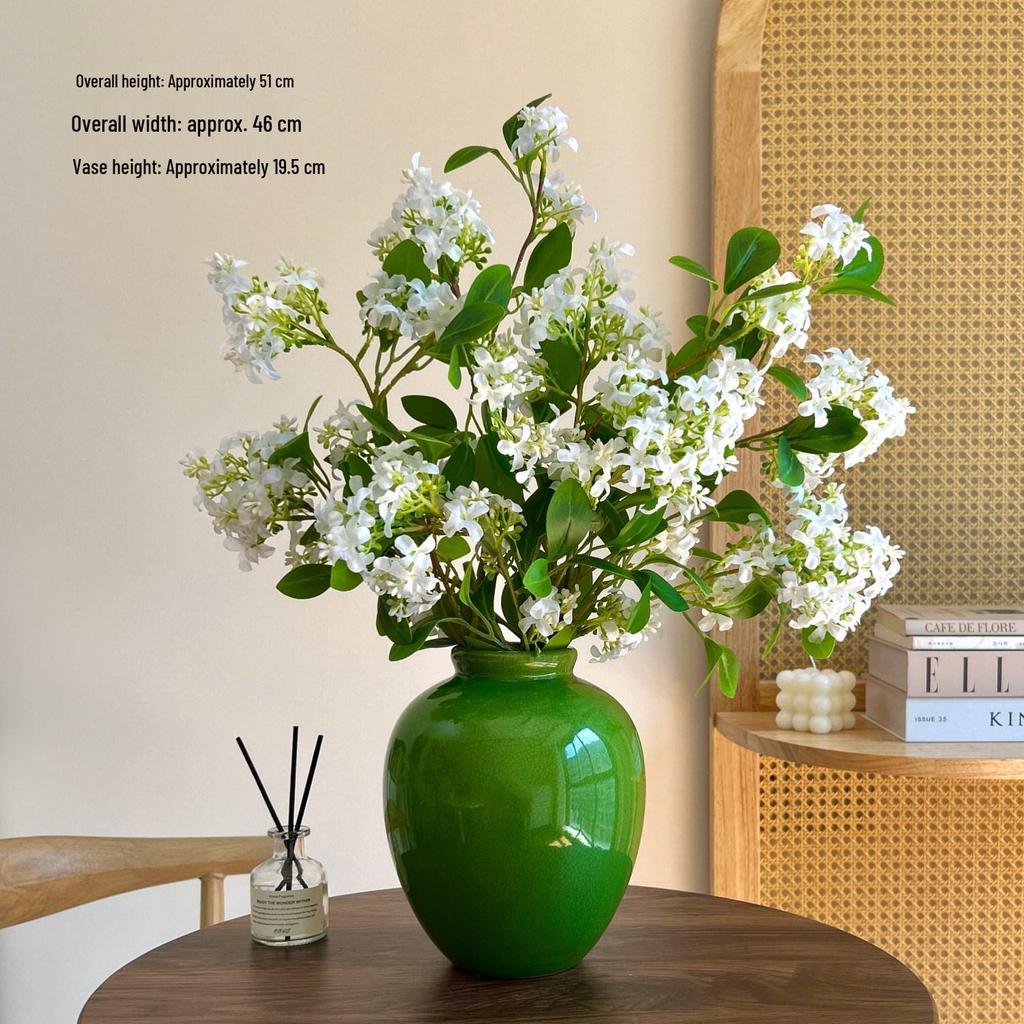 Premium Artificial Flowers with Green Ceramic Vase - Living Room Decorations