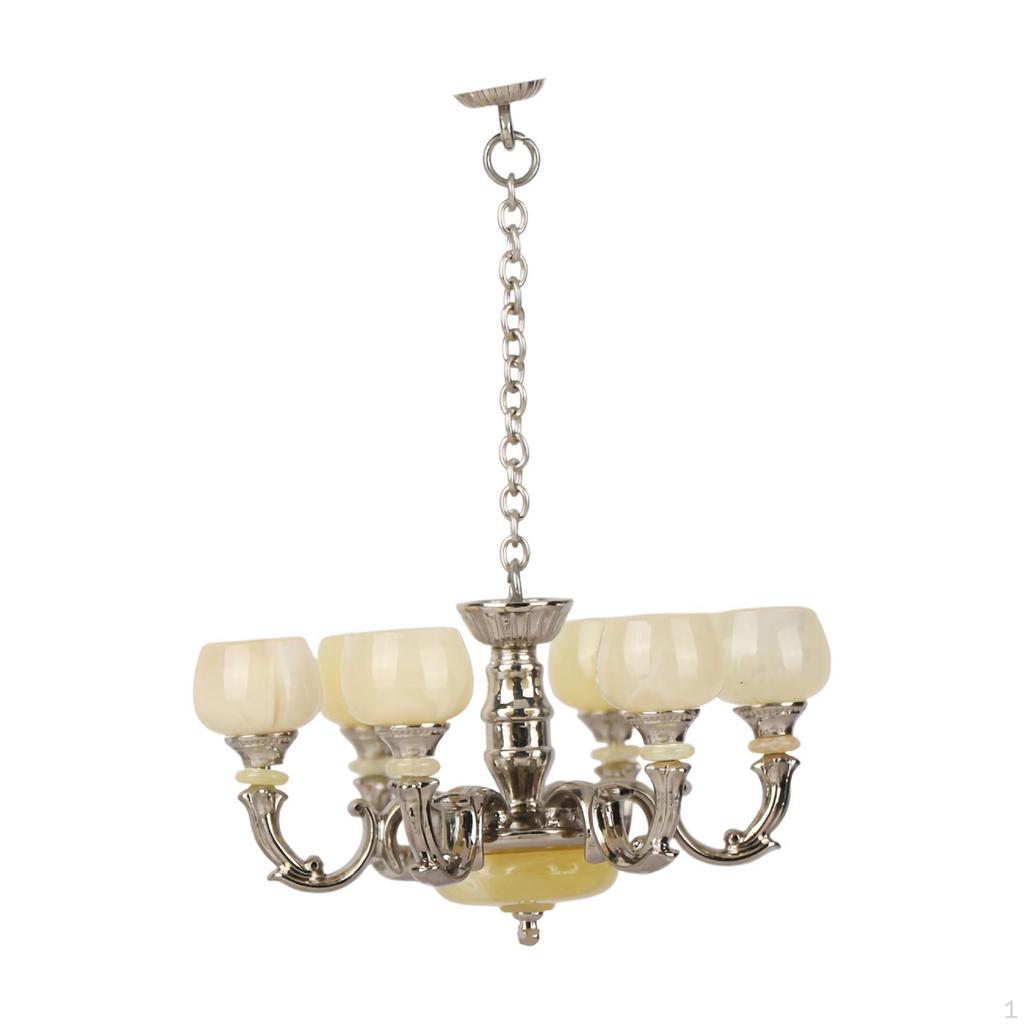 1/12 Dollhouse 6 Arm Chandelier Doll House Accessory Decoration Realistic Micro Landscape Room