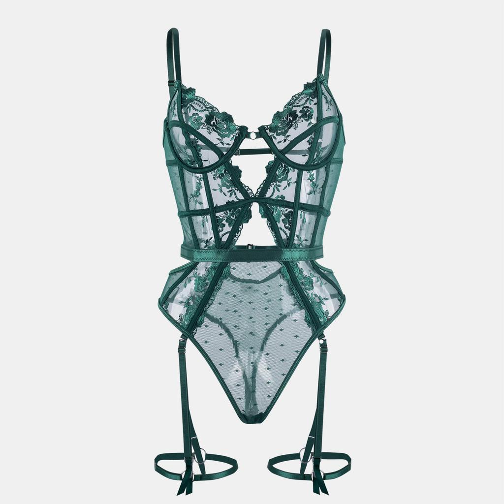 Toucheart Lace Sexy Skinny Babydoll Bodysuit Embroidery Erotic Private Adult Suit Solid Color Patchwork High Waisted Sexy Set