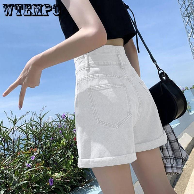

White High Waisted Denim Shorts for Women s Summer Loose A-line Shorts with Rolled Edges Denim Shorts S білий