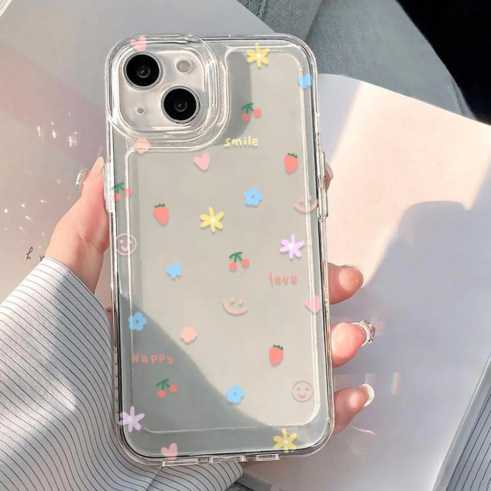 Clear Soft Shockproof Case For iPhone 17 16 13 12 11 14 15 Pro Max 14 15 16 Plus 16E 17 Air Cute Floral Silicone Bumper Cover