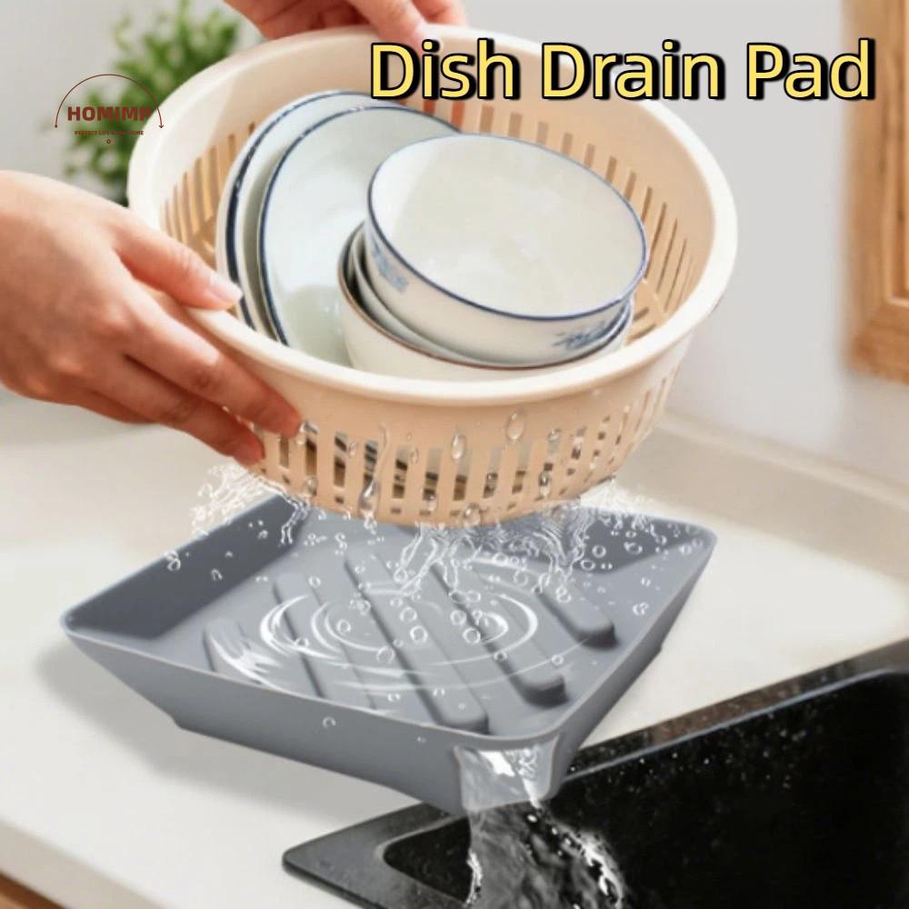 Durable Silicone Dish Drain Pad Square with Spout Sink Sponge Holder Heat Resistant Non-Slip Dish Rack Mat Cooking