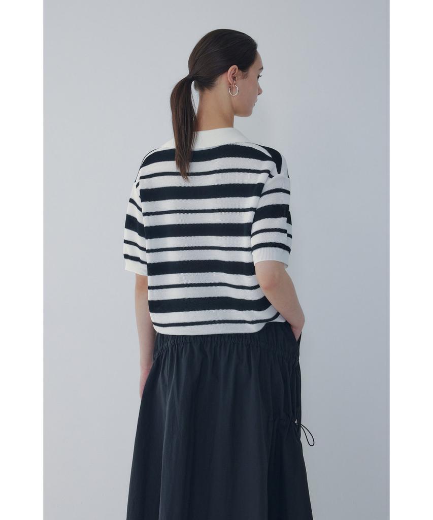 Bobeu Stripe Pattern Collared Neck Pullover_Black 7156250006