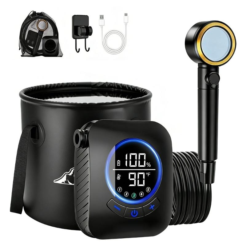 

Easy To Carry Outdoor Shower With 20L Water Bag And 5 Stage Rechargeable Battery For Camping Hiking Beach 1