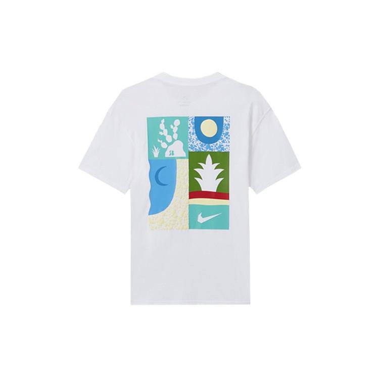 Men s Nike Loose Logo Geometry Pattern Printing Sports Short Sleeve White T-Shirt DQ1859-100 L