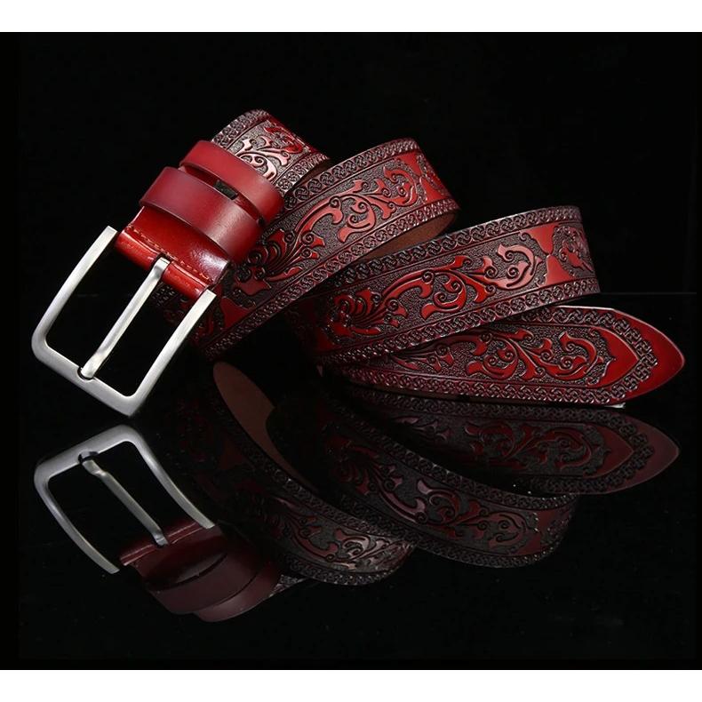 Cow Leather Embossing Belt Male Classic Vintage Pin Buckle Strap