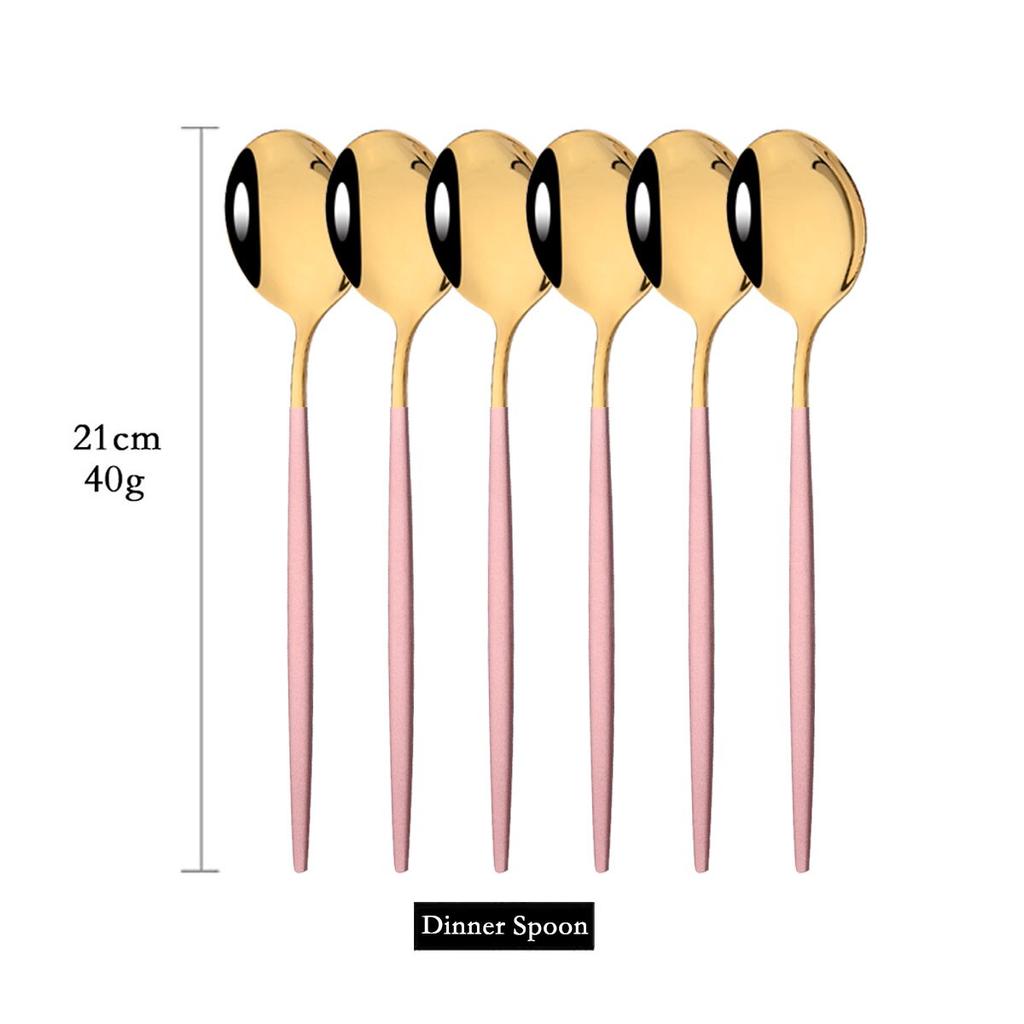 6Pcs Colorful Dinnerware Cutlery Spoons Set Long Handle Mirror Stainless Steel Spoon Flatware Tableware Kitchen Accessories