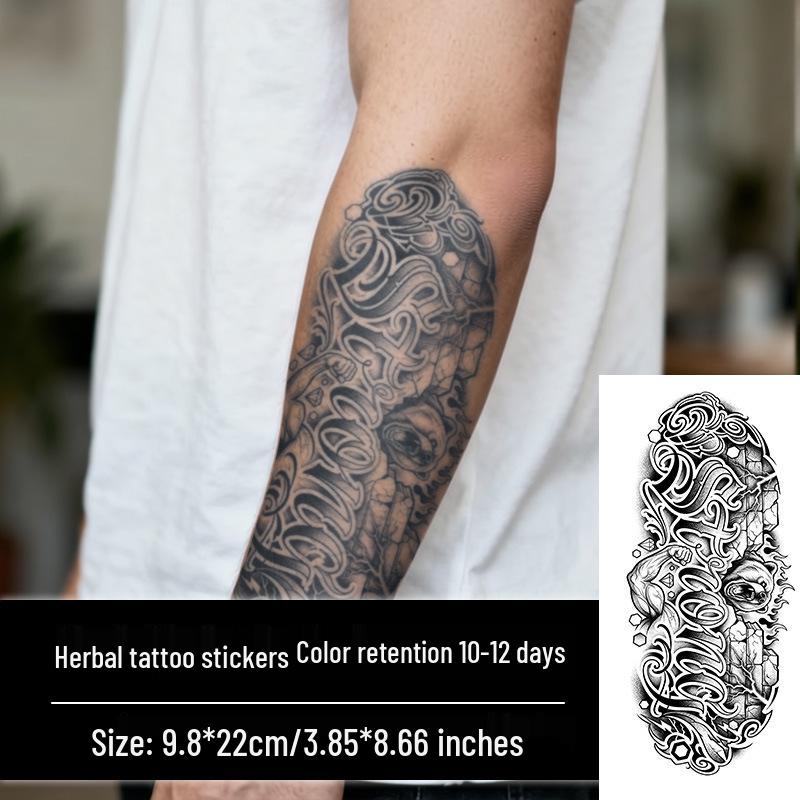 Retro Floral Chicano Tattoo Stickers: Waterproof, Long-lasting, Realistic Tattoo with Herbal Fruit Juice Design for Arms