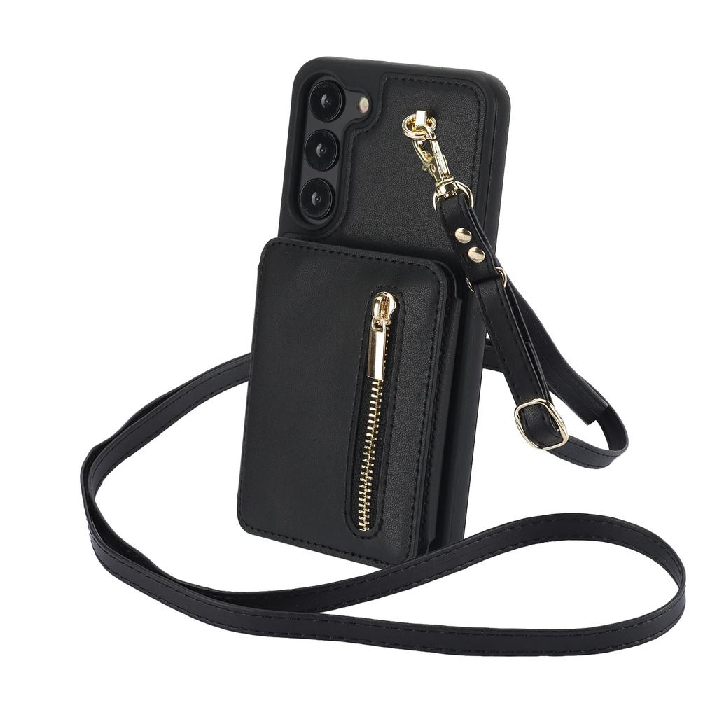 Crossbody Lanyard Zipper Cards Solt Case For Samsung Galaxy S24 Ultra S23 S22 Plus S25 A55 Kickstand Card Bag Pocket Purse Cover