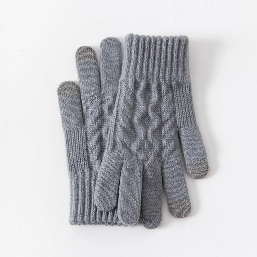 Women's Winter Velvet-Lined Touchscreen Knit Gloves - Cute, Thick, Korean Style, Cold-Proof