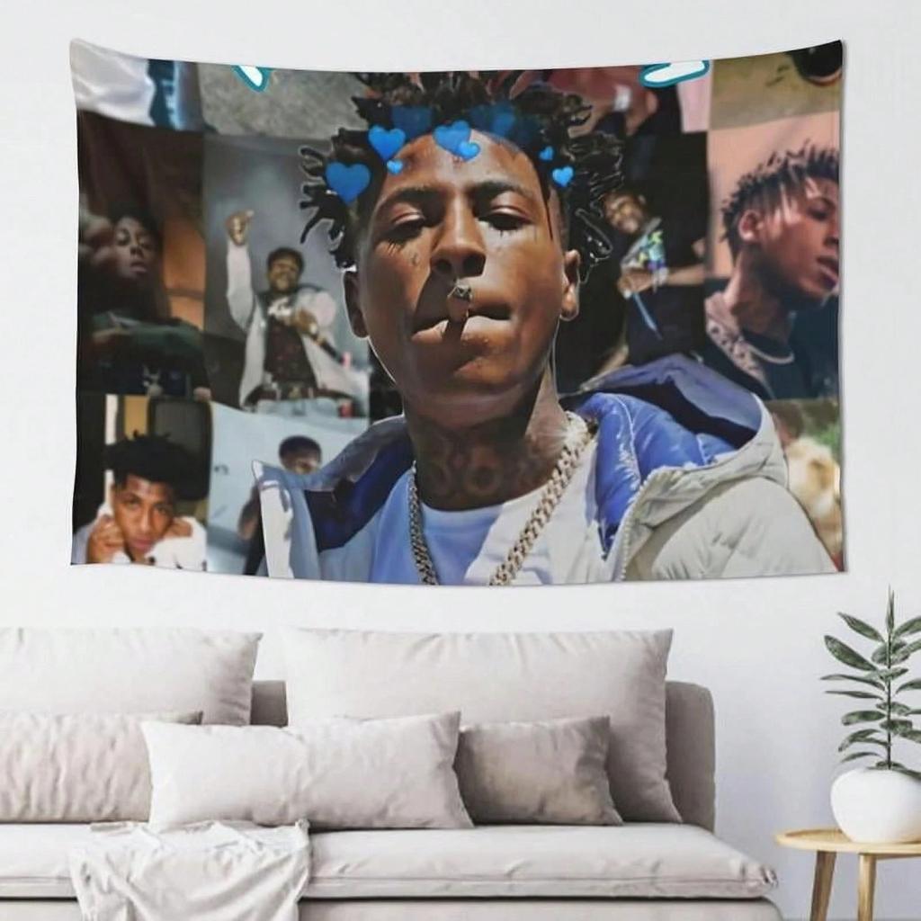 1Pc Youngboy Rapper Collage Tapestry, Polyester 2D Flat Wall Hanging, Hip-Hop Fan Decor For Bedroom, Trendy Streetwear Vibe & Gi