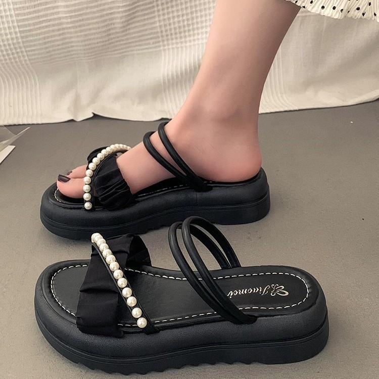 Two wear cool slippers, summer wear ins trendy new fashion pearl fairy style with skirt platform sandals