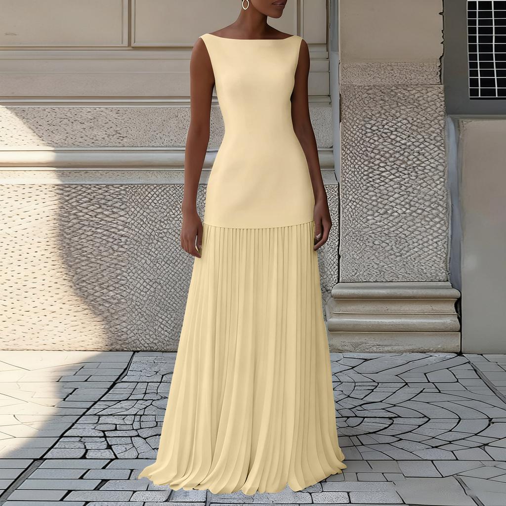 Dámské plisované šaty Elegantní bez rukávů Dlouhé šaty