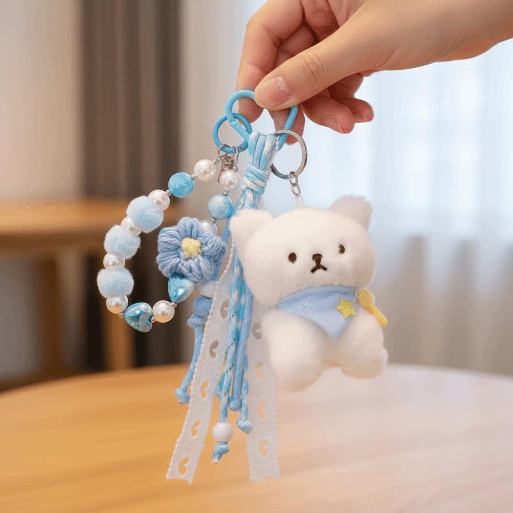 Bead Chain Star Doll Pendant Stuffed Bear Plush Pendant Cute Plush Star Keychain  Christmas Gift