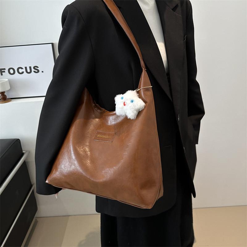 Retro Chic Tote Bag For Women Fashionable Large Capacity Casual Handbag In Black Brown White