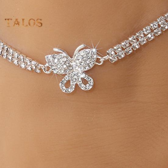 Women Anklet Double-layered Shiny Rhinestone Adjustable Length Butterfly Ankle Decoration Jewelry Party Beach Daily Ankle Chain Anniversary Birthday