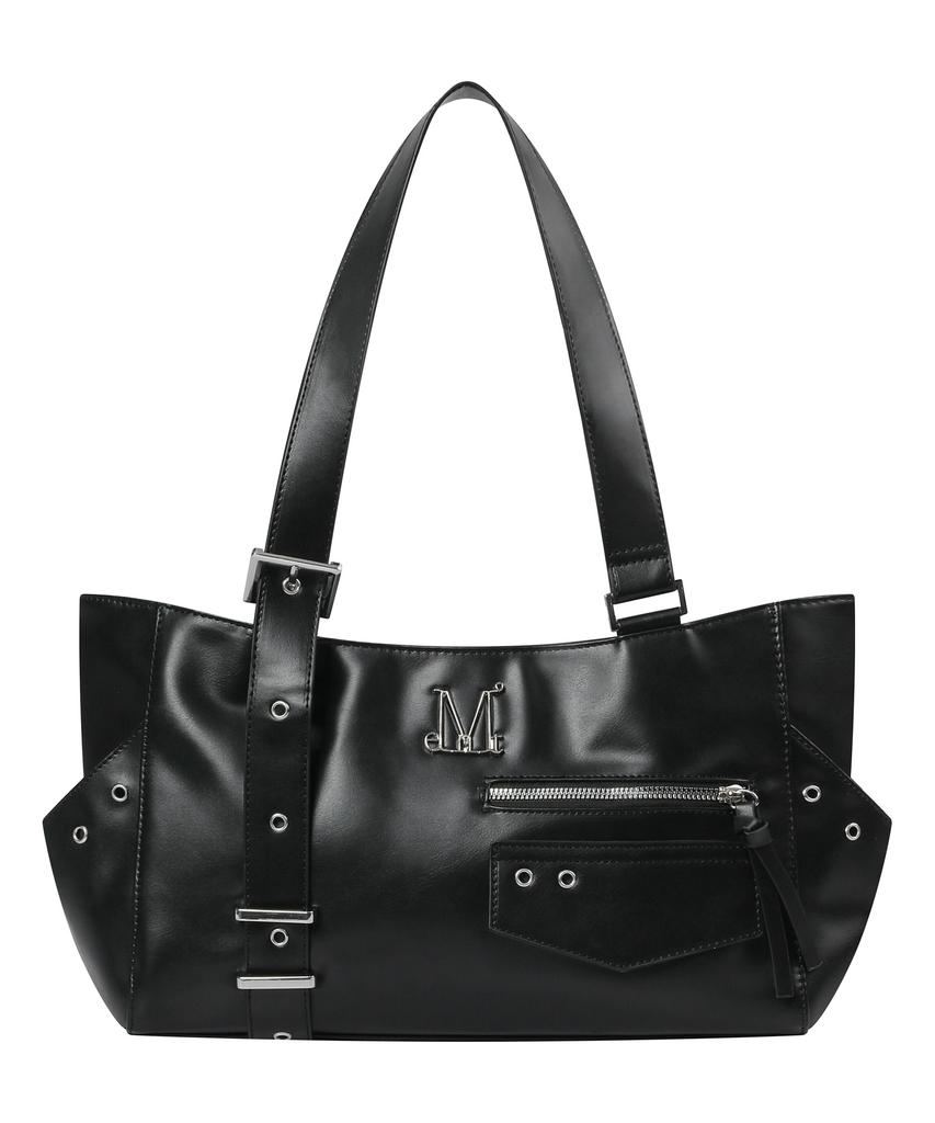 Mucent Noven One Side Strap Double Pocket Leather Shoulder Bag