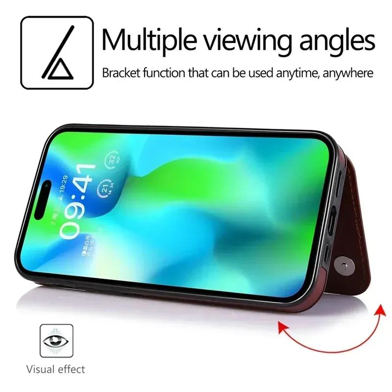 Wallet Double Button With Card Slot Stand Flip Leather Case For iPhone17Air 16e 16 Pro Max 15 Plus 14 13 12 Mini 11