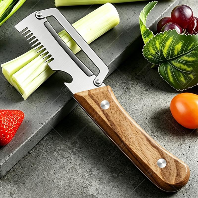 Pelador de Cocina Multifunción de Acero Inoxidable Específico para Cocina para Cortar Frutas y Verduras con Mango de Madera/Acero