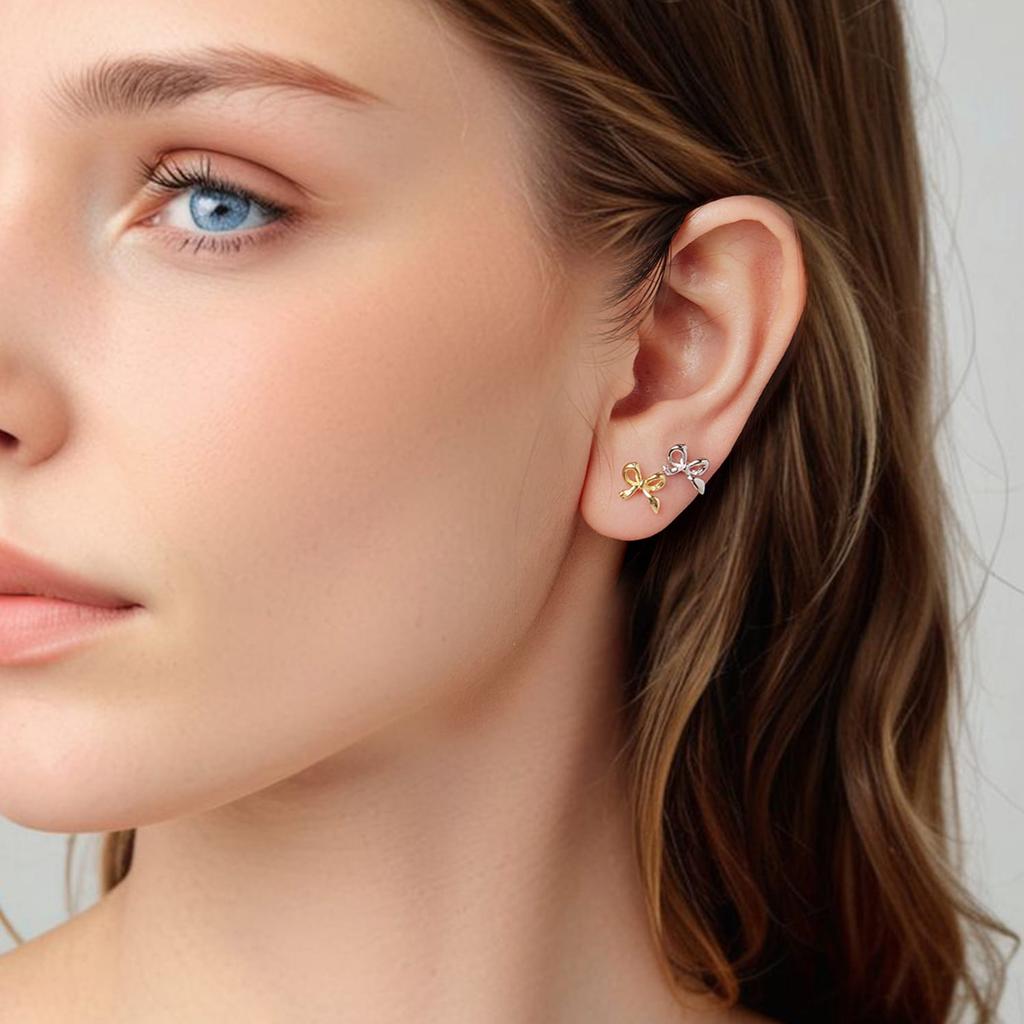 Silver minimalist bow stud earrings 925 silver