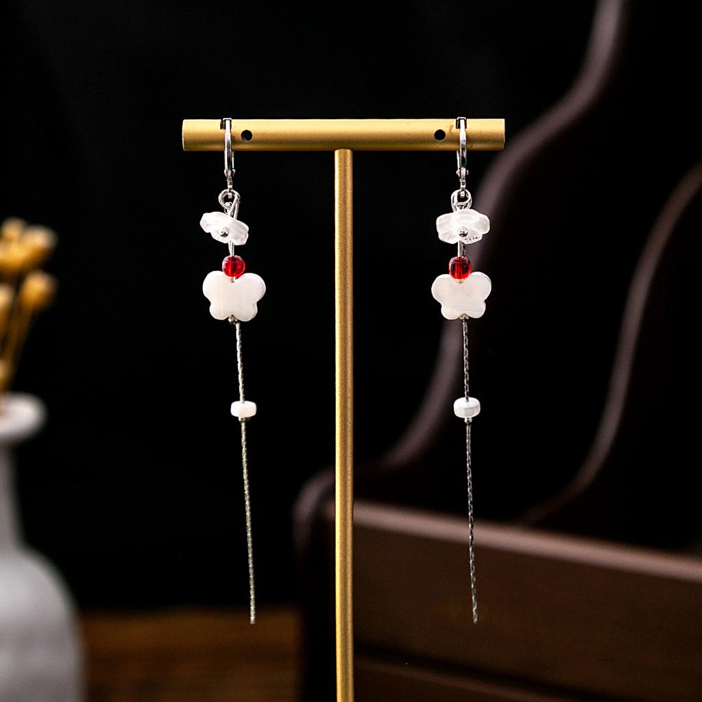 BLINGBAY Women's New Chinese Style Imitation Pearl Earrings Chinese Style Butterfly Drop-shaped Tassel Earrings Simple Hanfu Accessories Retro Jewelry