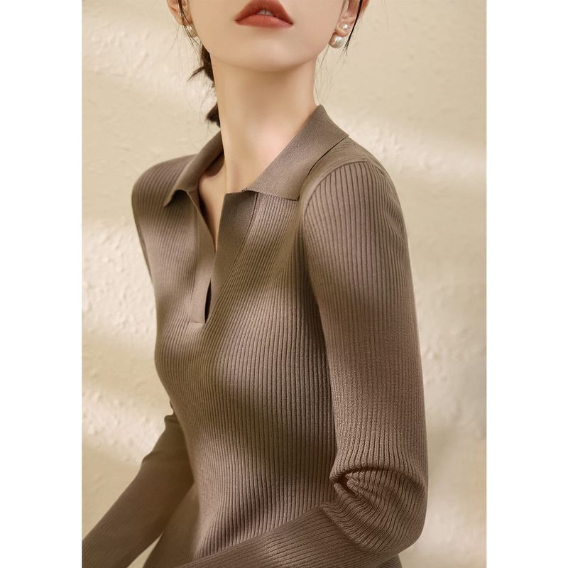 

Черный трикотаж с V-образным вырезом и коротким рукавом из изысканного ледяного шелка с открытыми плечами Light Brown ~ Long sleeves M