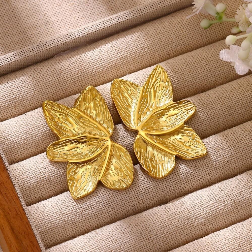 1Pair Stainless Steel Petal Flower Earrings Exaggerated Big Metal Flower Earrings Women