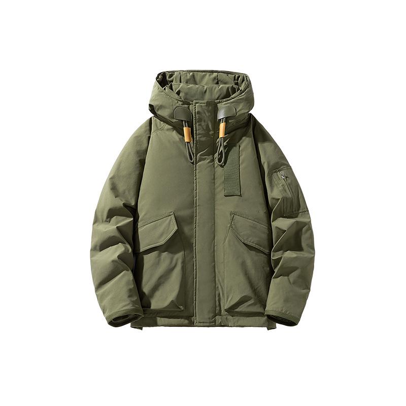 Men's Winter White Duck Down Jacket - Trendy, Loose Fit, Multi-Pocket Workwear Style
