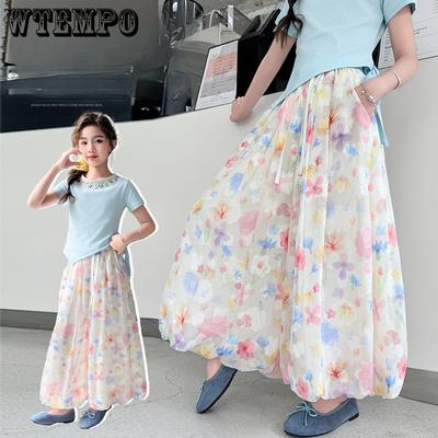 Girls' Pants Summer Children's Floral Bud Pants Girls' Summer Clothes Straight Leg Casual Pants