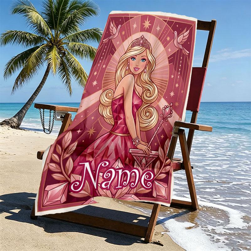 Custom Name Personalized Barbie Print Beach Towel, for Trip Camping Beach Party Home Decor, Birthday Gift for Family & Friends
