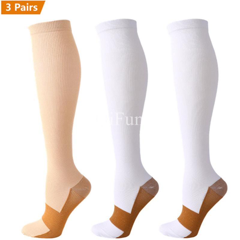 3 Pairs Copper Compression Socks Women Men Anti Fatigue Pain Relief Graduated Unisex Compression Stockings Knee High 15-20 MmHg