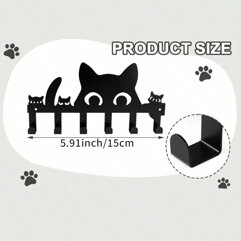 Black Cat Key Holder Wall Mounted 6 Hooks Personalized Metal Entryway Wall Decor Easy Install Home Office TY-100888