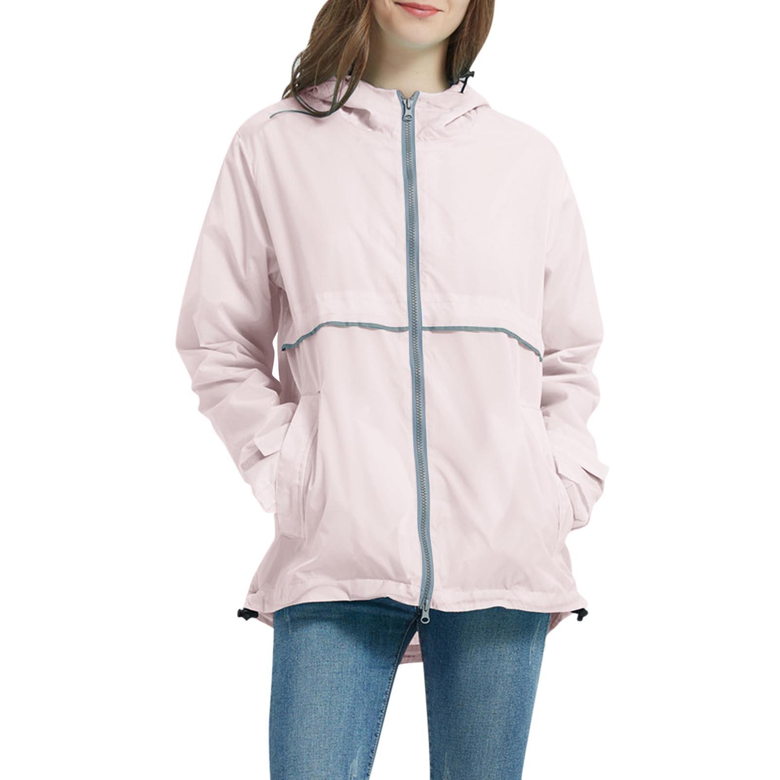 

Женские легкие водонепроницаемые куртки-дождевики, упаковываемые ветровки с капюшоном для активного отдыха L розовый