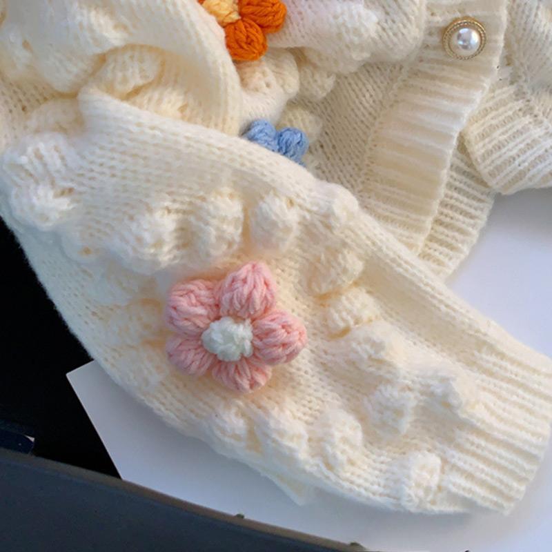 Women's Autumn Winter Flower Embroidery Knitted Cardigan Fashion Long Sleeves Contrast Color Sweater